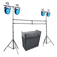 dj lighting truss setup, LED par can lights, dj booth facade