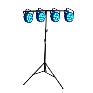 mobile dj lighting setup, lumios Smart 80 par can lights and prox T-bar 9ft.