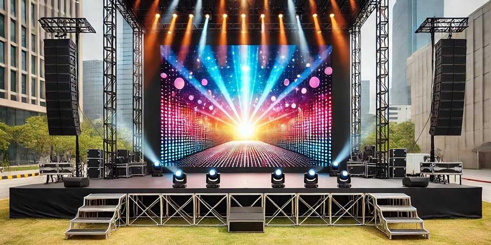 LED-Big-Screens-for-Stage-feature, Stage lights, LED video wall, outdoor event.