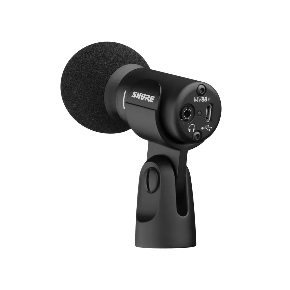 Angled view of Shure MV88+ USB Microphone
