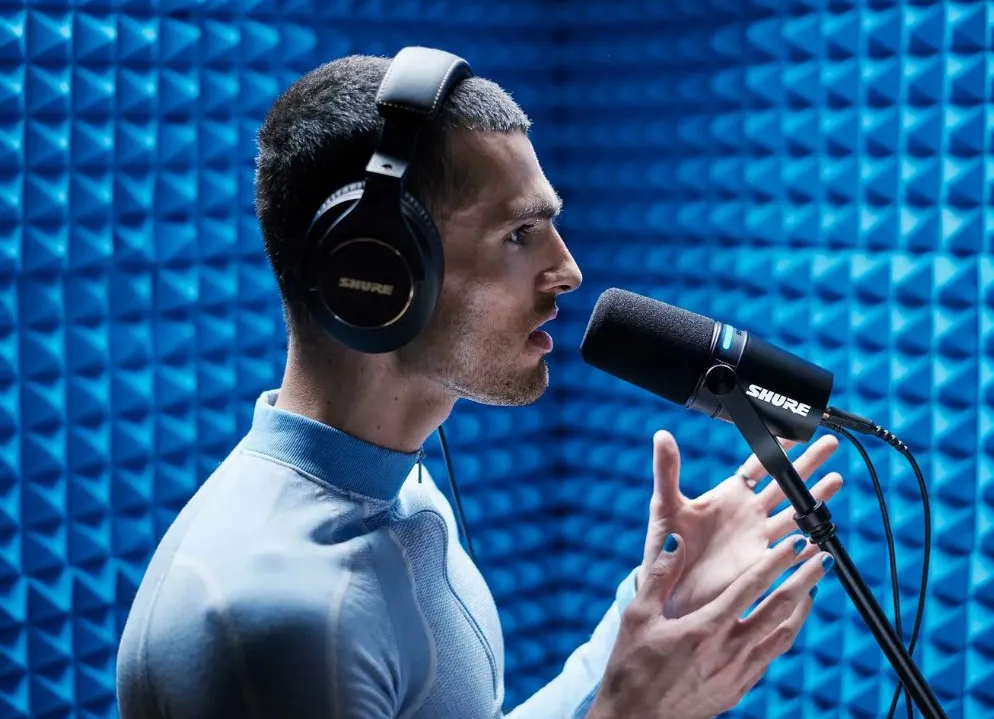 Close up view of Shure MV7+ White