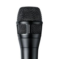 NXN8S Close-up of a black Shure handheld microphone