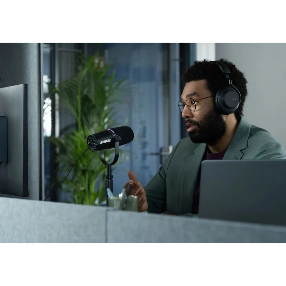 Podcast Setup View of Shure MV7+ White