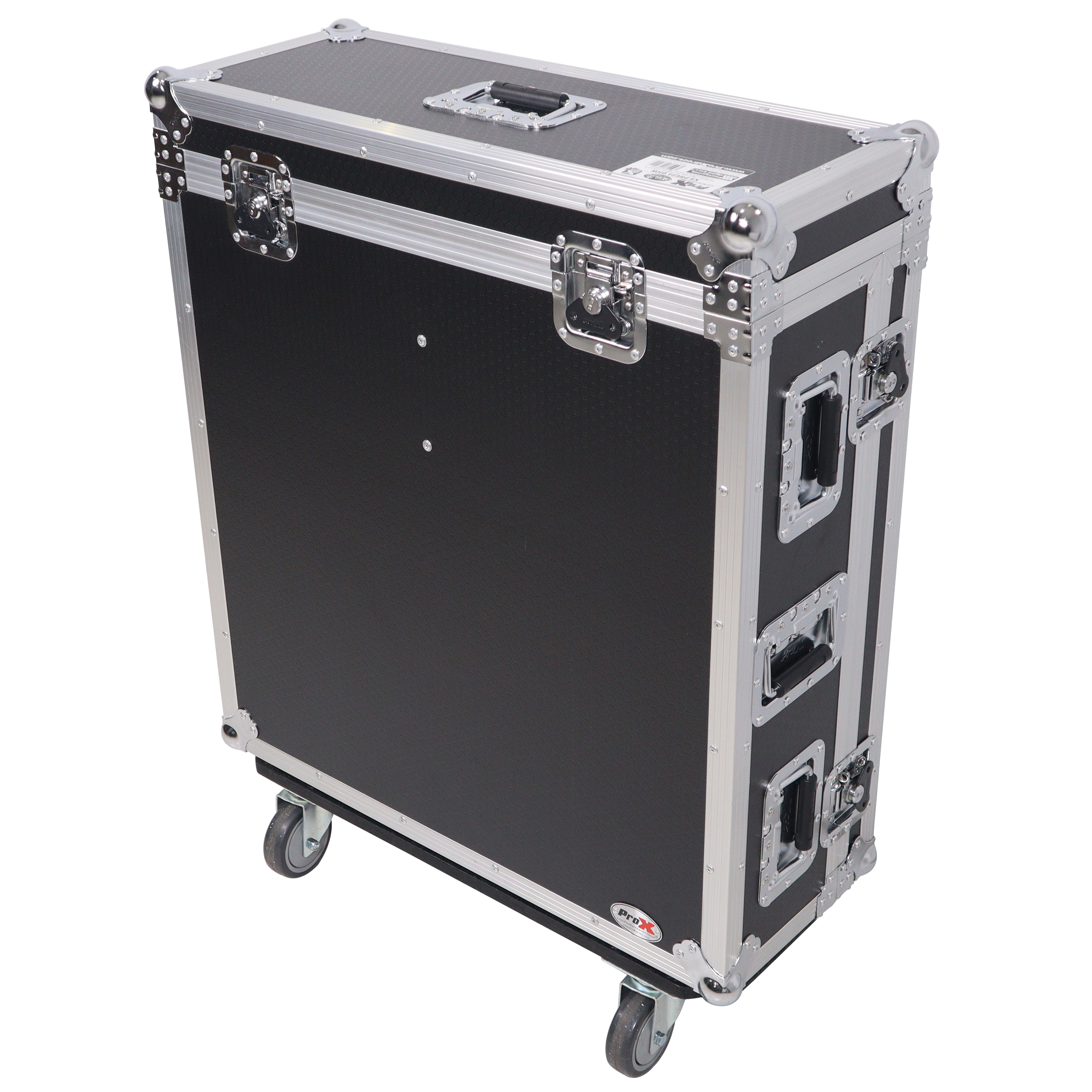 XS-PRE32SXDHW Heavy-duty flight case with caster wheels and latches.”